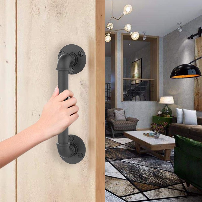 CCJH 24cm Sliding Barn Door Handle, Pull Black Heavy Duty