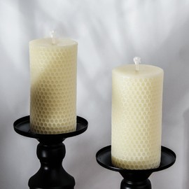 Honeycomb Natural Beeswax Pillar Candles - Pack of 2-100% Pure Beeswax Candles No Scent- for Emergency/Prayer/Relax (2inch Diameter, 4 inch Tall - Off White)