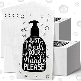 Disposable Guest Towels Bathroom Paper Towels Guest Hand Towels Napkins Just Wash Your Hands Please Bathroom Napkins for Powder Room Wedding Holiday (White Black, 120 Pcs)