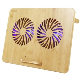 SANJIMO Laptop Cooling Pad, Bamboo Furniture Portable Laptop Cooler with 2 Fans&Blue Light for 13-16 inches Gaming Laptop, 2 USB Ports, Adjustable Wind Speed and Height
