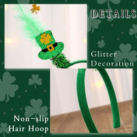 Uranian St. Patrick's Day Headbands Green Hat Head Bopper Glitter Saint Patrick's Day Haibands Irish Festival Holiday Hair Accessories for Women and Girls