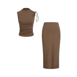 CIDER Women's Sleeveless Tie Shoulder Tank Top & Midi Skirt Elegant Set