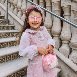 Girls Handbag Rabbit Bags Cute Rabbit PU Leather Handbag with Heart-Shaped Sunglasses and 2 Hair Cords Kids Shoulder Crossbody Bag for Kids' Birthday Gifts and Toys,Easter,Purse,Shopping (Pink)