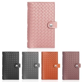 Czzmy PU Leather Business Card Holder for 96 Cards, Ideal for Office and Practice, Business Card Book, Customer Cards, Credit Cards, 1-weave-pink, Classic
