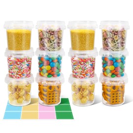 ASEVAT 5 oz 12 Pack Small Clear Plastic Bucket with Lid, Mini Snack Buckets, Reusable Ice Cream Tub, Food Storage Container, Food Grade Freezer and Microwave Safe for Sauce, Soup