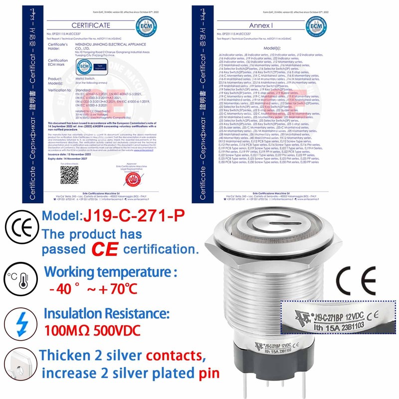 15Amp 19mm Latching Push Button Switch Blue 110V 120V AC