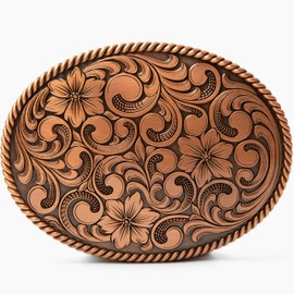 Antique Engraved Oval Rope Floral Belt Buckle - Stylish, Heavy-Duty, Vintage Western Accessory Copper/Silver (Oval-Copper)