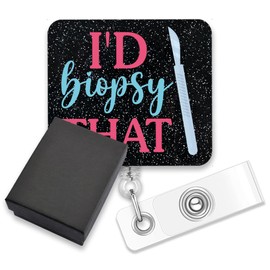 AGMDESIGN I'd Biopsy That Funny Badge Reel Retractable Alligator Clip, Dermatology Nurse Badge Reels, Reel Gifts for Dermatologist Nurse Pathologist Surgeon, Funny Biopsy Badge Holder Gifts for Nurses
