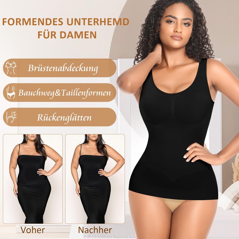 YARRCO Women's Shape Undershirt Shaping Tops Seamless Shirt, Black+Black-Wide Straps