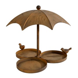 Macosa VM140031 Bird Feeder Metal Brown Rusty 22 cm with Decorative Birds Round Feeding Bowl for Standing Bird Tank Wild Bird Bath Bird Feeding Station Garden Decoration Rust