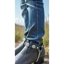 Unbranded Men Boot Pair Black Faux Leather Straps Biker Punk Rocker Texas Lone Star Charm