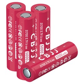 21700 3.7V Battery Rechargeable Batteries 3.7 Volt 5000mAh Li-ion Flat Top 21700 Red Color Large Capacity Battery Design for Flashlight, Headlamp, Toys (4 Pack)