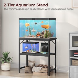MAHANCRIS 20 Gallon Fish Tank Stand, Aquarium Stand with 2-Tier Storage Shelves, Heavy Duty Breeder Turtle Terrarium Stand Rack for Home Office, 24.0" L x 11.8" W x 24.4" H, Black FTBK2001
