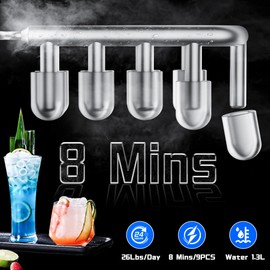 Countertop Ice Maker 26lbs/24H Portable Ice Machine 2 Sizes of Ice Cubes,9 Ice Cubes in 8 Mins, Stainless Steel Design Ice Scoop & Basket Included Self-Cleaningfor Kitchen, Bar, RV,Home