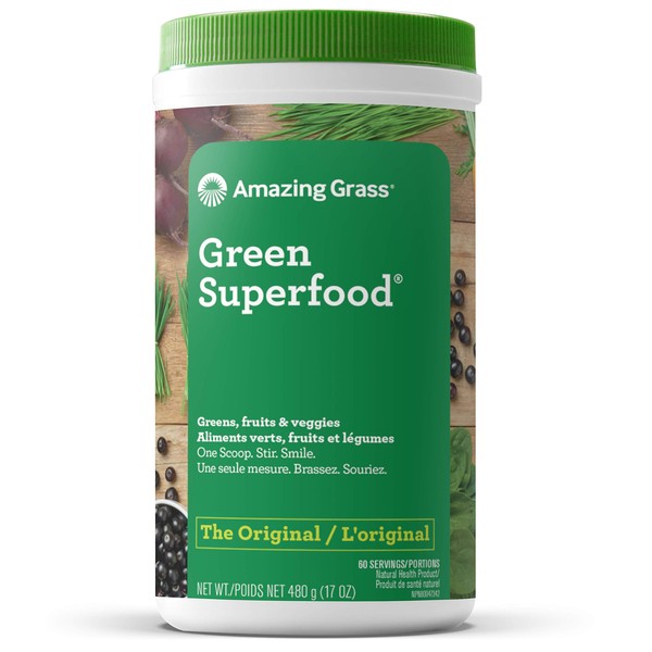 Amazing Grass Green Superfood Organic Powder with Wheat Grass and Greens, Flavor: Original,  60 Servings, 17 Ounces
