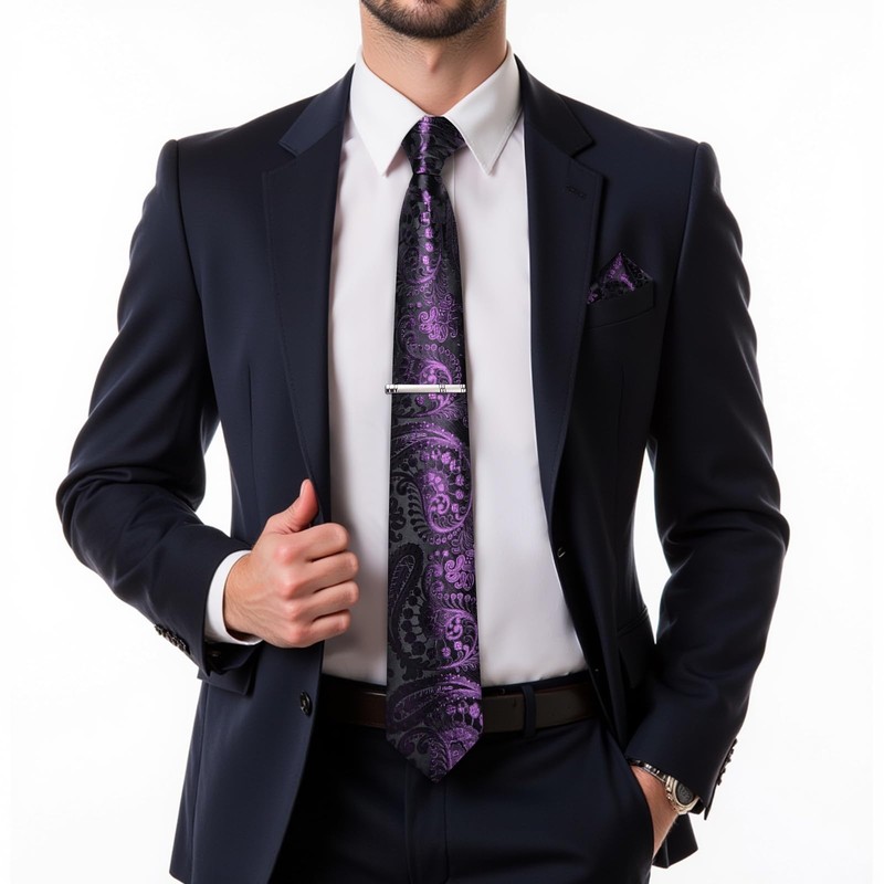 DiBanGu Silk Paisley Ties for Men Woven Necktie and Pocket