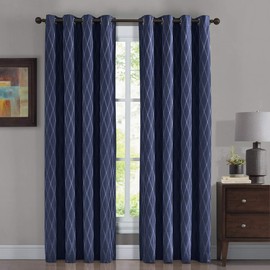 Royal Tradition Victoria 108-Inch Wide x 84-Inch Long, Jacquard Thermal Insulated, Set of 2 Blackout Curtains, Navy