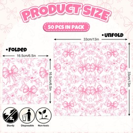 FYSUIMU 50Pcs Pink Bow Floral Paper Napkin Flower Bowknot Luncheon Napkin Disposable Dinner Dessert Napkin for Spring Wedding Bridal Baby Shower Birthday Party Supplies