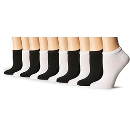 Gildan Women's Flat Knit No Show Socks, 10 Pairs, Black, Shoe Size: 8-12