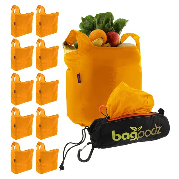 BagPodz Reusable Shopping Bags – Includes 10 Foldable Bags Inside