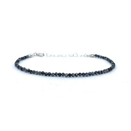 Damenarmband Snowy Obsidian Naturstein 2 mm dick 925er Sterlingsilber verstellbar von 16 cm bis 19 cm
