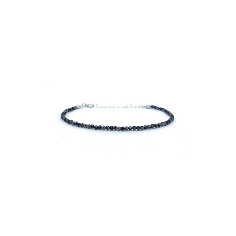 Damenarmband Snowy Obsidian Naturstein 2 mm dick 925er Sterlingsilber verstellbar
