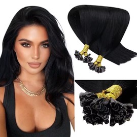 LaaVoo U Tip Hair Extensions Real Human Hair 16 Inch 50g 50s/pack Black Hair Extensions Remy Straight Hair Extensions Nail Tip Keratin Real Hair Extensions #1