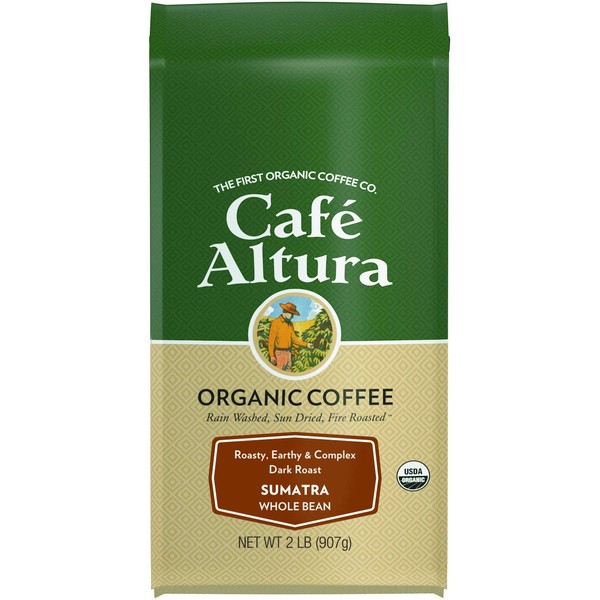 Cafe Altura Whole Bean Organic Coffee, Sumatra Dark Roast, 2 Pound