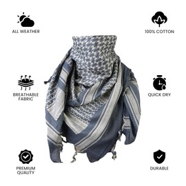 Shemagh Scarf Men & Women - 100% Cotton Military Tactical Desert Keffiyeh for Head & Neck Wrap, All-Purpose Arab Face Mask Dust Cover Keffiyeh Scarf, Light Weight | (Camouflage Green, 42”x42”)