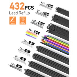 Four Candies 25PCS Art Mechanical Pencil Set with Case, 3PCS Metal Artist Lead Pencil 0.5, 0.7, 0.9 mm &3PCS 2mm Lead Holder(HB 2H 2B 4B Color) with 432PCS Graphite Lead Refills for Drawing Sketching