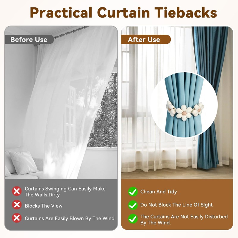 Curtain Tiebacks | Magnetic Wood Bead Curtain | Sunflower Curtain