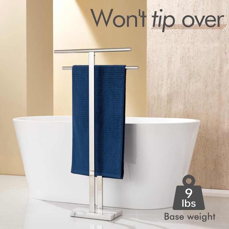 KOKOSIRI Floor Stand Towel Rack for Bathroom 2-Tier Free Standing