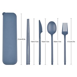 Camping Utensil Set, Reusable Utensils Set with Case, Plastic Cutlery Set Forks Spoon Tableware Chopsticks, Portable Cutlery Set for Travel Picnic Camping or Daily Use (Dark Blue)