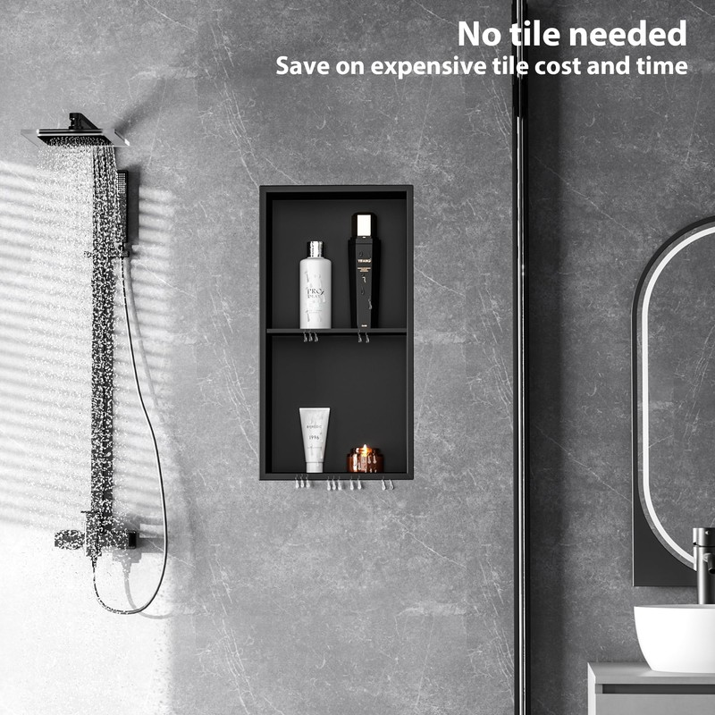 Qeke Stainless Steel Shower Niche 24" X 12", No Tile