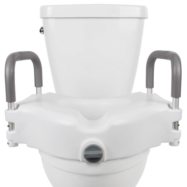 Vive Raised Toilet Seat - 5" Portable, Elevated Riser with Padded Handles - Elongated and Standard Fit Commode Lifter - Bathroom Safety Extender Assists Disabled, Elderly, Seniors, Handicapped (1)