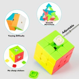 Speed Cube Set 3-in-1 Stickerless: 2x2, 3x3 & Pyramid Speed Cubes | Fast-Turning Educational Toys for All Ages