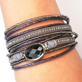 Suyi Women Wrap Bracelet Multilayered Leather Braided Bangle Wrist Cuff Bangles with Magnetic Buckle, 15 inches, Leather, alloy