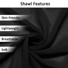 lifwimner Women's Scarf Stole Chiffon Scarves 175 x 70 cm Chiffon Scarf Stole Chiffon Scarves for Spring Summer All Year Round, black
