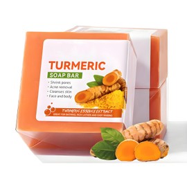 Natural Turmeric Soap, Pure Turmeric Handmade Soap Bar for Face and Body, Removes Acne, Blackheads and Spots, Moisturizes to Eliminate Fine Lines, Tightens Skin, Vegan & Cruelty Free Gentle Formula
