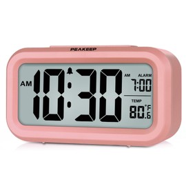 Peakeep Night Light Digital Alarm Clock with Indoor Temperature, Battery Operated Desk Small Clock (Light Salmon Pink)