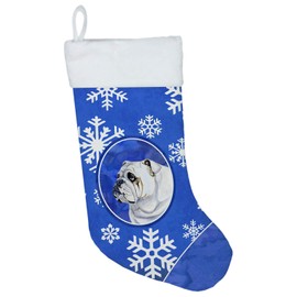 Caroline's Treasures LH9274-CS Bulldog English Winter Snowflakes Holiday Christmas Stocking Fireplace Hanging Stockings Christmas Season Party Decor Family Holiday Decorations