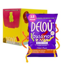 Delou | Gomitas Sin Azúcar - Sabor Fresa, Piña y Pepino - Pack 12 unidades de 40 gr - Dulces Sin Azúcar - Bajas en Calorías y Cabohidratos - Ingredien