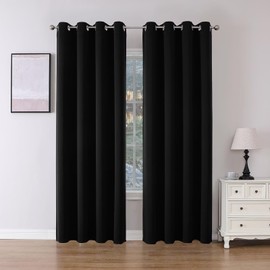 Joydeco Blackout Curtains 63 Inch Length 2 Panels Set, Thermal Insulated Long Curtains& Drapes 2 Burg, Room Darkening Grommet Drapes for Bedroom Living Room Window (Black, W52 x L63 Inch)