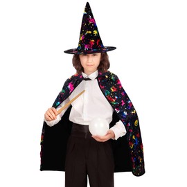 W WIDMANN MILANO Party Fashion - Children's Wizard Cape Costume 70 cm with Hat, Magician, Witch, Carnival