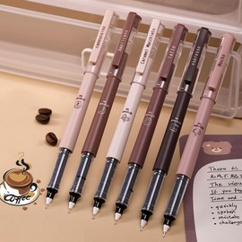 MOZXIRZ 6 Pcs Rolling Ball Pens Cute Coffee Liquid Ink Rollerball Pens Cartoon 0.5 mm Black Ink Pen Quick Drying Smooth Writing Pen Office School Supplies (Coffee)