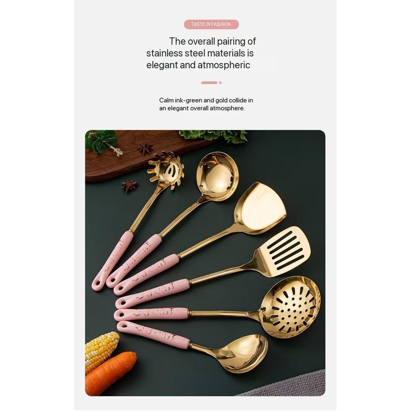 Luxury Gold Kitchen Utensils Set, 7-Piece Ceramic Handle Cooking Tools