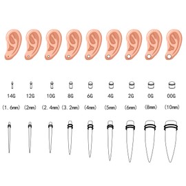 36-Piece Ear Stretching Kit, Beginner Gauges 14G-00G Starter Set, Stainless Steel Tapers and Tunnels, 1.6mm-10mm (14G-00G) (Gold Tone-Tone)