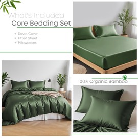 LINENWALAS 100% Organic Bamboo Small Double Core Bedding Set for 4ft Bed, Soft Cooling Bamboo Complete Bedding Set with Deep Pocket Fitted Sheet & Pillowcase (Small Double, Avocado Green)