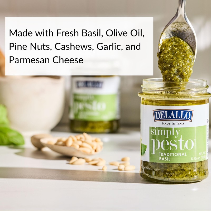 DeLallo Traditional Basil Pesto, Made in Italy, Gourmet Spread, Ready