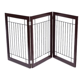 Internet’s Best Traditional Wire Dog Gate - 3 Panel - 30 Inch Tall Pet Puppy Safety Fence - Fully Assembled - Durable MDF - Folding Z Shape Indoor Doorway Hall Stairs Free Standing - Espresso